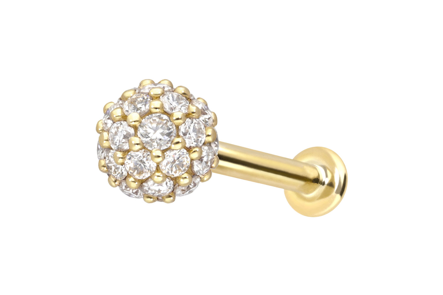 14 Karat Gold Labret Piercing mit Push Fit MULTI-MOISSANIT